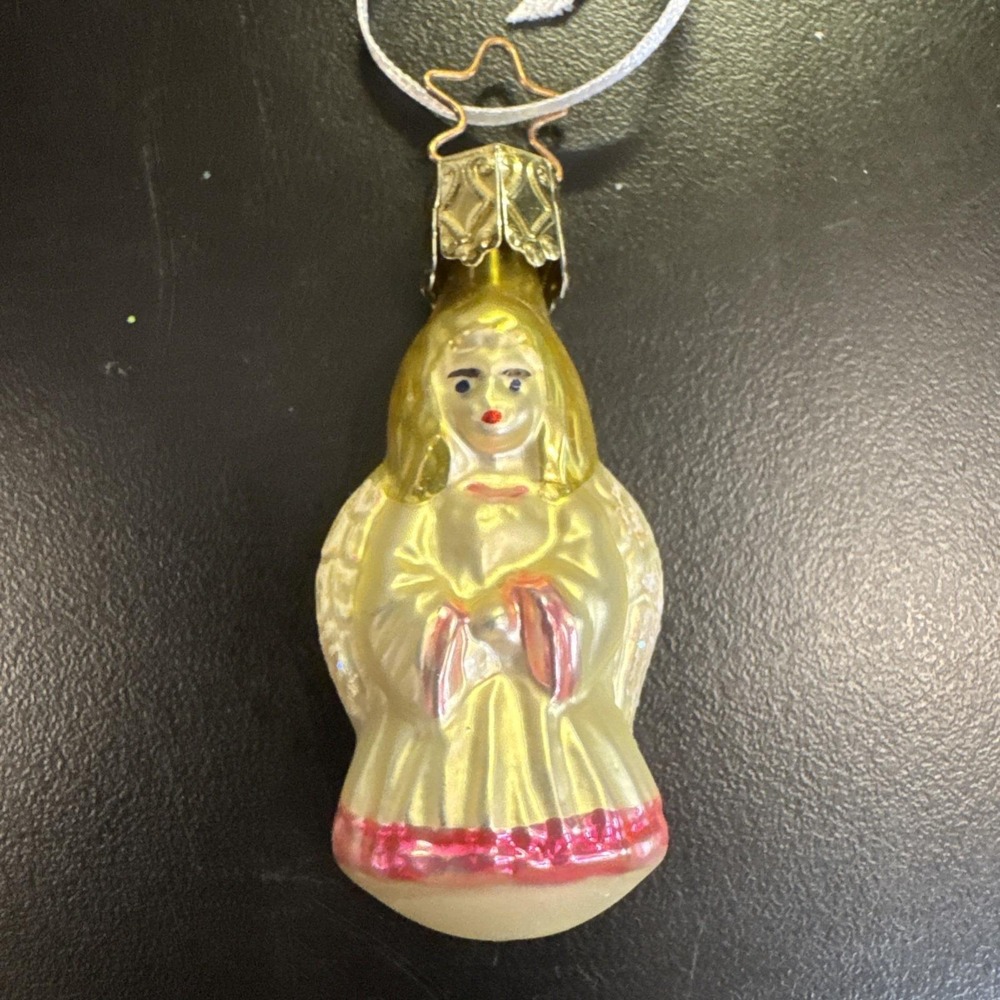 OWC Inge-Glas - Mini 2.75" Angel Glass w/Light Pink Trim Ornament, Germany